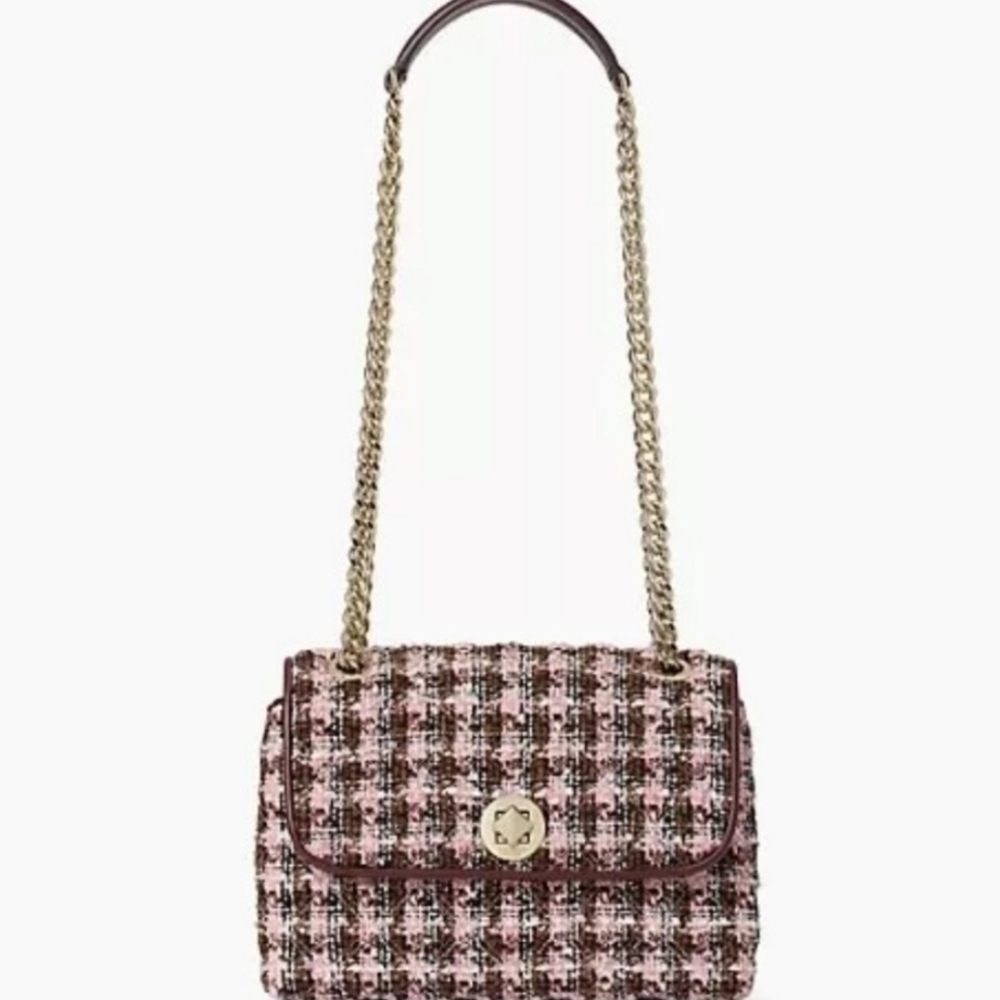 New Kate Spade NataliaTweed Barbiecore Pink Multi Small Flap Crossbody Handbag